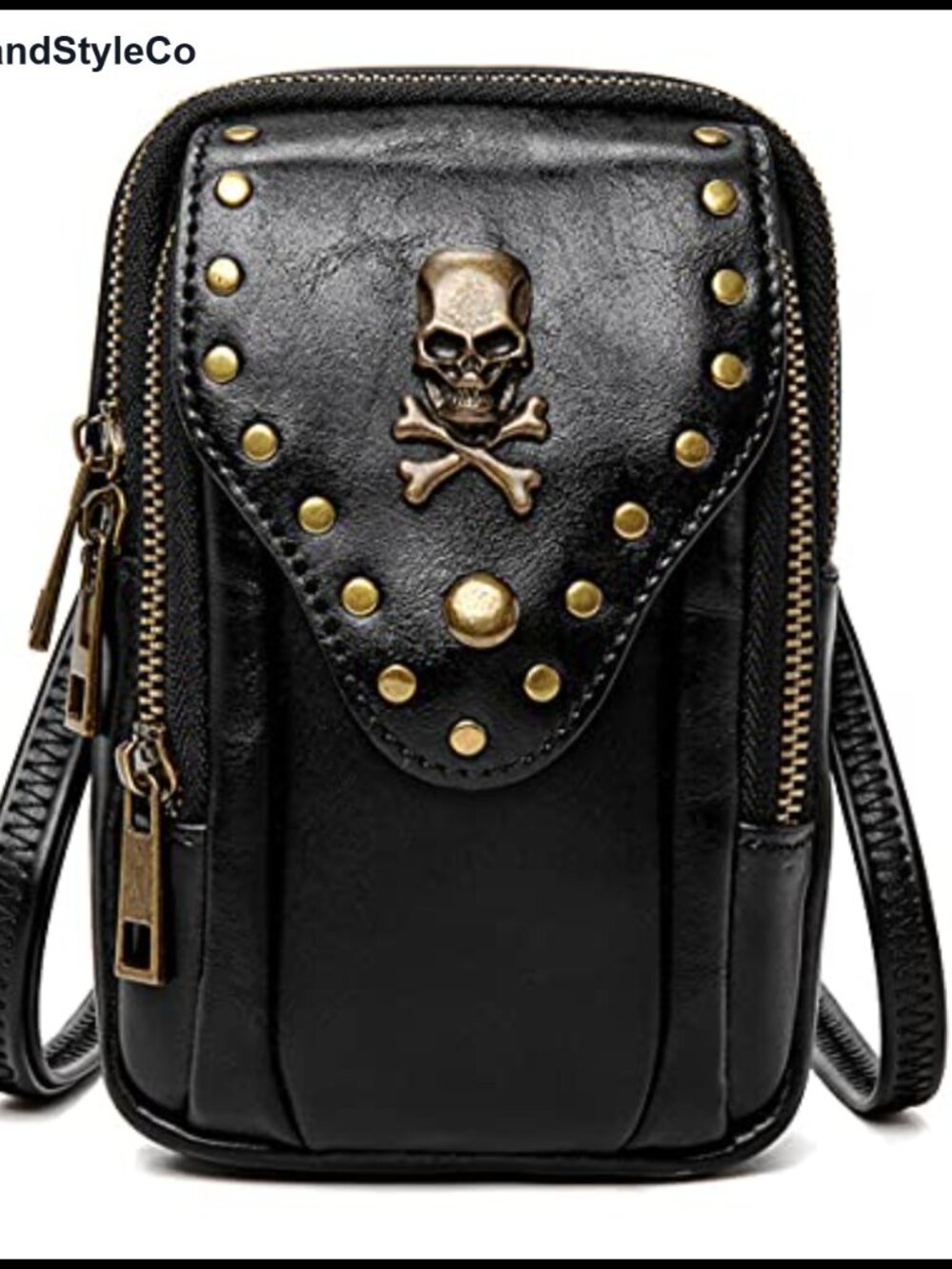 Punk Gothic Skull Crossbody Purse PU Leather Shoulder Bag with Rivets